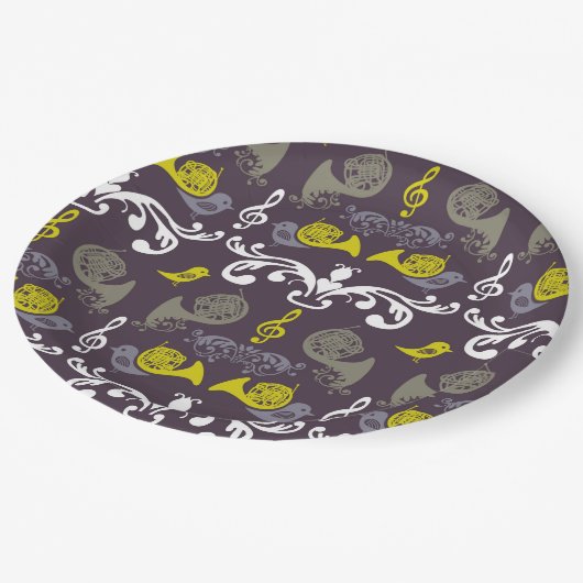 Horn und Vögel Pappteller (Schrägansicht)