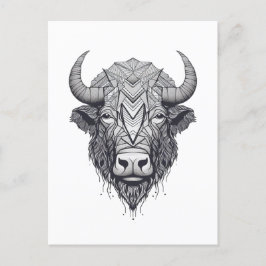 Horned Bison Buffalo Schwarz-Weiß-Portrait Postkarte