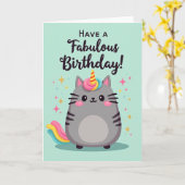 Horned Cat Geburtstagskarte Karte (Gelbe Blume)