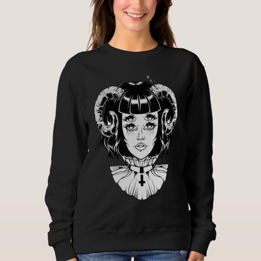Horned Devil Satanic Halloween Glitch Goth Emo Pun Sweatshirt (Vorderseite)