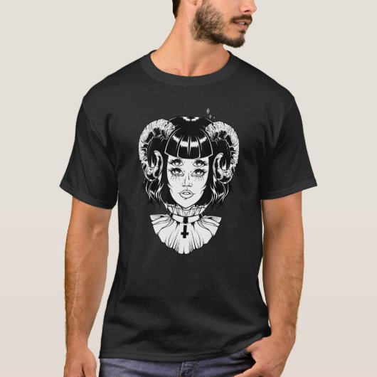 Horned Devil Satanic Halloween Glitch Goth Emo Pun T-Shirt (Vorderseite)