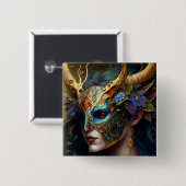 Horned Elf Woman Fantasy Art Button (Vorne & Hinten)
