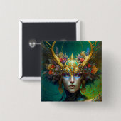 Horned Elf Woman Fantasy Art Button (Vorne & Hinten)