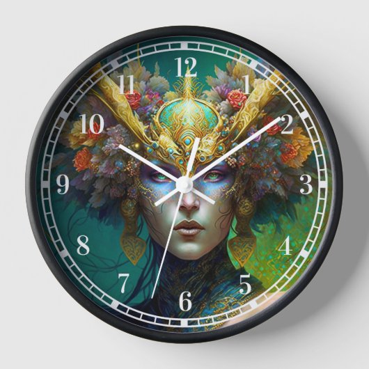Horned Elf Woman Fantasy Art Clock Uhr (Vorderseite)