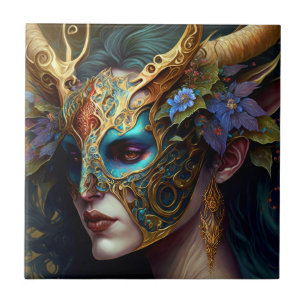 Horned Elf Woman Fantasy Art Fliese