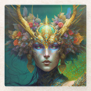 Horned Elf Woman Fantasy Art Glass Untersetzer