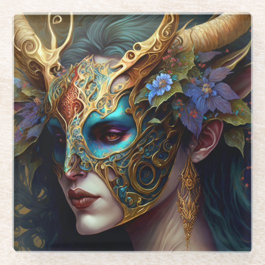 Horned Elf Woman Fantasy Art Glasuntersetzer (Vorderseite)