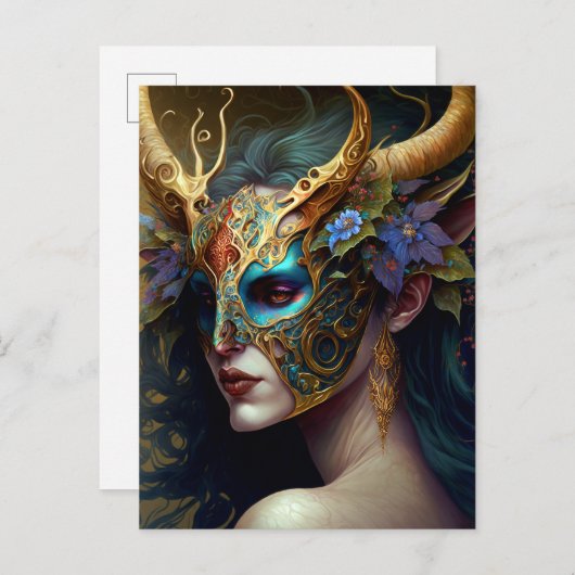 Horned Elf Woman Fantasy Art Postkarte (Vorne/Hinten)