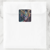 Horned Elf Woman Fantasy Art Square Sticker (Tasche)