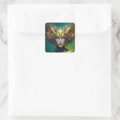 Horned Elf Woman Fantasy Art Square Sticker (Tasche)