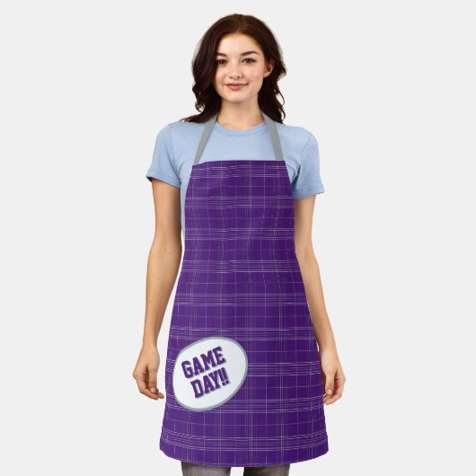 Horned Frosch Lila Karierter Pattern Game Day Schürze (Getragen)