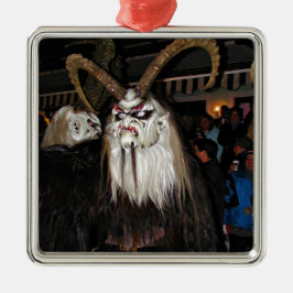 Horned Japanese Devil Mask Silbernes Ornament