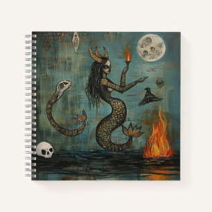 Horned Mermaid Moon Occult Dark Witchy AI Art Notizblock