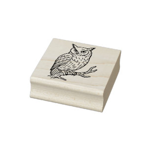 Horned Owl auf Ast Linienkunst Gummistempel