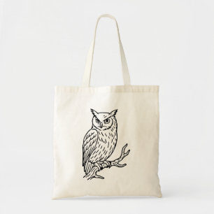 Horned Owl auf Ast Linienkunst Tragetasche