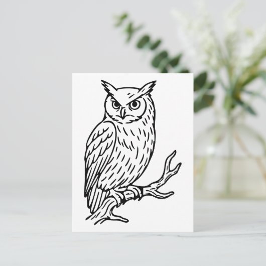 Horned Owl auf Branch Line Art Postkarte (Stehend Vorderseite)