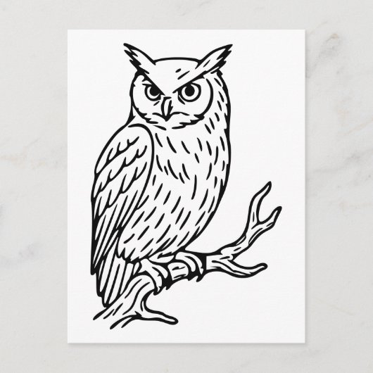 Horned Owl auf Branch Line Art Postkarte (Vorderseite)
