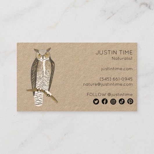 Horned Owl Naturalist Guide Birdwatcher Wanderung  Visitenkarte (Rückseite)