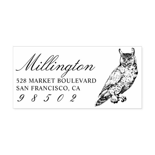 Horned Owl | Rücksendeadresse für Familienname Gummistempel (Prägung)