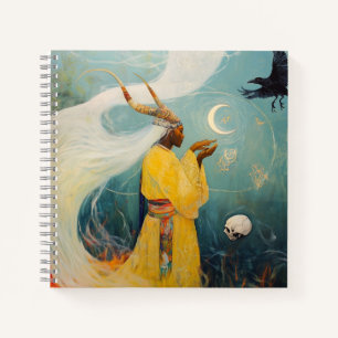 Horned Priestess Moon Occult Dark Hexy AI Art Notizblock