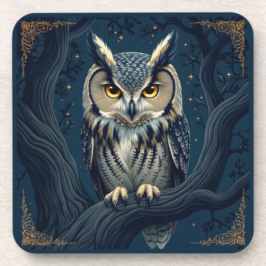 Horned Uhu in der Nacht Getränkeuntersetzer (Vorderseite)