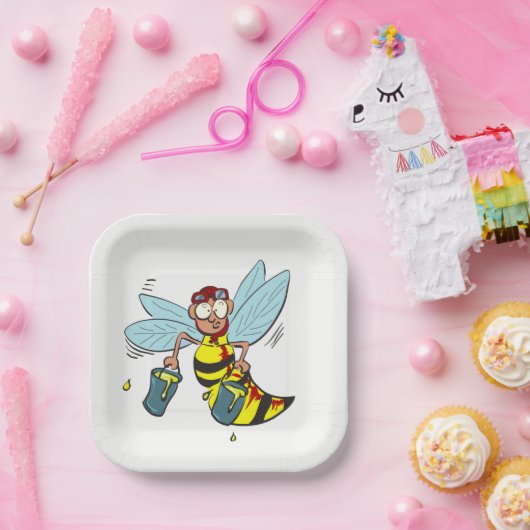 Hornet Wespe Biene mit zwei Eimern Honig Pappteller (Party)
