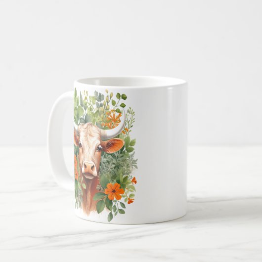Hornkuh und Blume Kaffeetasse (Vorderseite Links)