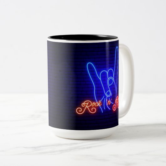 Horns Up Rock 'n Roll Zweifarbige Tasse (VorderseiteRechts)