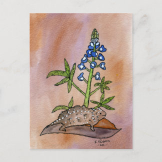 Horny Toad mit Bluebonnet Postkarte