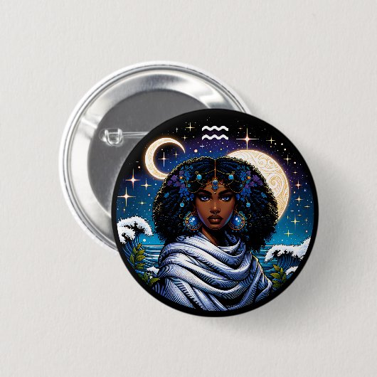 Horoscope Sign Aquarius Symbol Button (Vorne & Hinten)