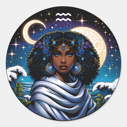 Horoscope Sign Aquarius Symbol Runder Aufkleber (Vorderseite)