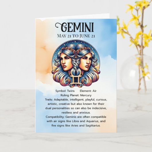 Horoscope Sign Gemini | Geburtstag Karte (Gelbe Blume)