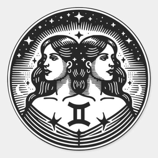 Horoscope Sign Gemini Symbol Runder Aufkleber (Vorderseite)