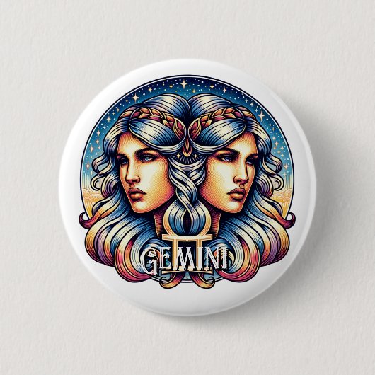 Horoscope Sign Gemini | Twins Astrologie-Zeichen Button (Vorderseite)