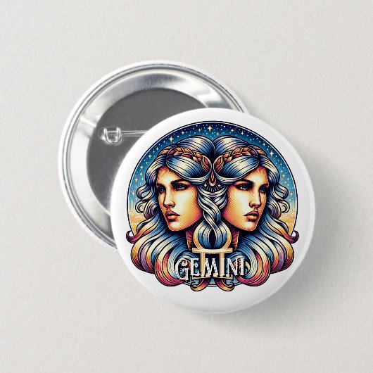 Horoscope Sign Gemini | Twins Astrologie-Zeichen Button (Vorne & Hinten)