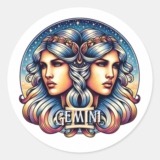 Horoscope Sign Gemini | Twins Astrologie-Zeichen Runder Aufkleber (Vorderseite)