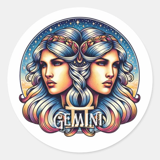 Horoscope Sign Gemini | Twins Astrologie-Zeichen Runder Aufkleber (Vorderseite)