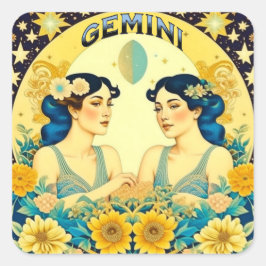 Horoscope Sign Gemini Twins Celestial Quadratischer Aufkleber