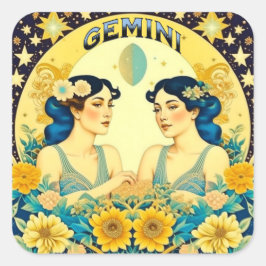 Horoscope Sign Gemini Twins Celestial Quadratischer Aufkleber