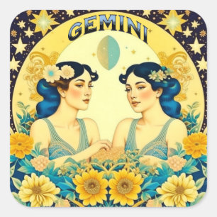 Horoscope Sign Gemini Twins Celestial Quadratischer Aufkleber