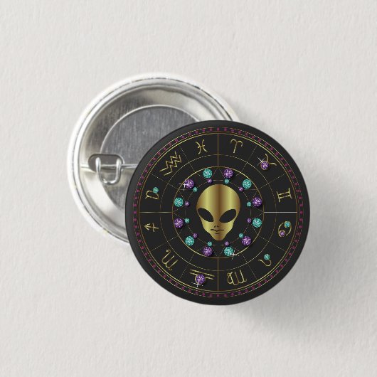 Horoscope Zodiac Alien Button (Vorne & Hinten)