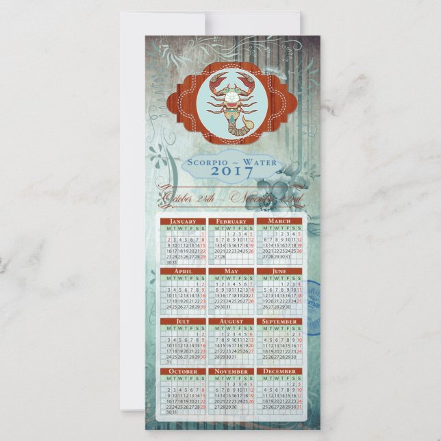 Horoskop Kalender Karte 2017 ~ Skorpio (Vorderseite)