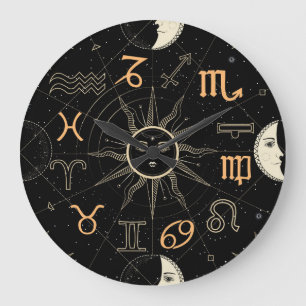 Horoskop-Kreis, Tierkreiszeichen, vintage. Große Wanduhr