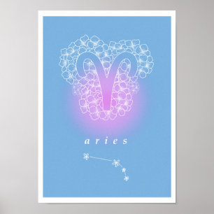 Horoskop-Poster mit Blume für die Geburt - Äries Poster