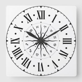 Horoskop-Rad mit römischen Zahlen Quadratische Wanduhr