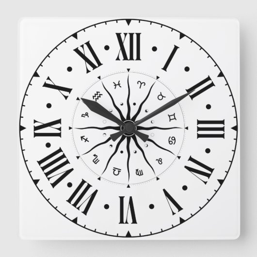 Horoskop-Rad mit römischen Zahlen Quadratische Wanduhr (Vorderseite)