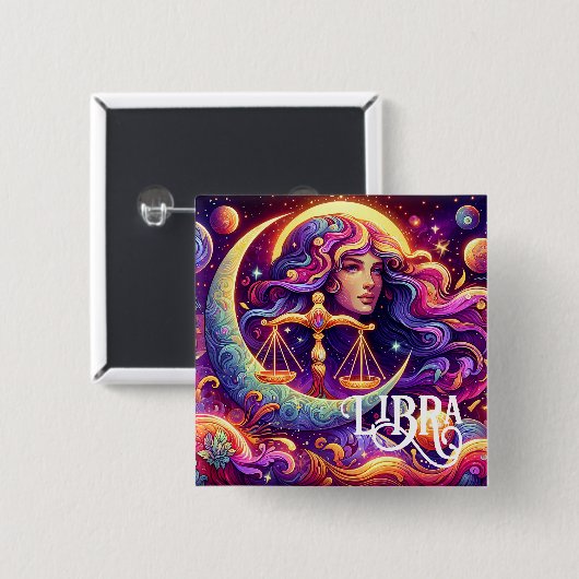 Horoskop Sign Libra Zodiac Ethereal Mystische Kuns Button (Vorne & Hinten)