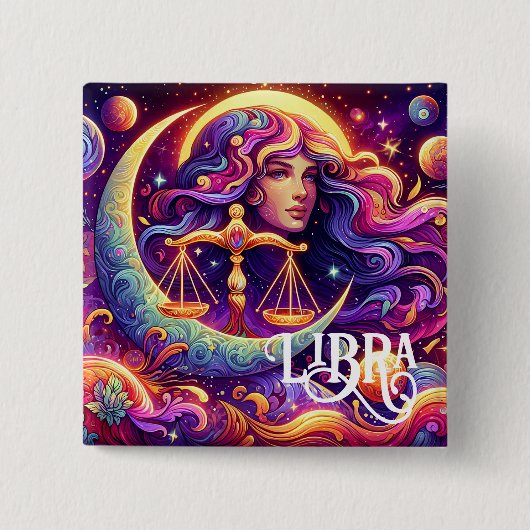 Horoskop Sign Libra Zodiac Ethereal Mystische Kuns Button (Vorderseite)