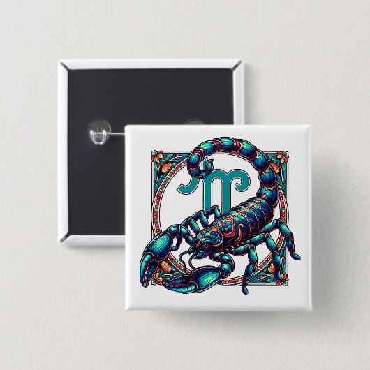 Horoskop Sign Scorpio | Blaue Skorpion Button (Vorne & Hinten)