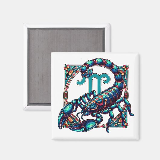 Horoskop Sign Scorpio | Blaue Skorpion Magnet (Vorderseite/Rückseite)